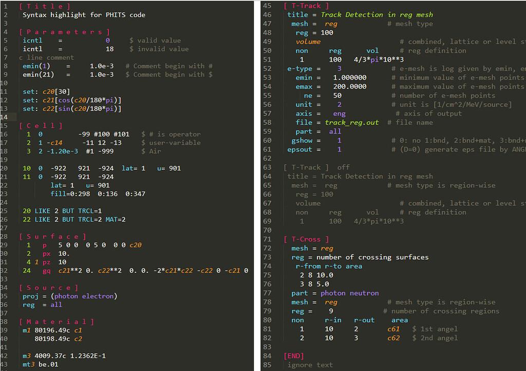 Another syntax highlight PHITS input for Sublime text - Miscellaneous ...