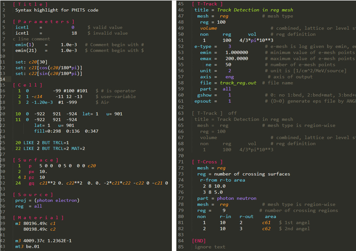 Another syntax highlight PHITS input for Sublime text - Miscellaneous ...